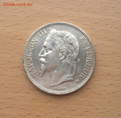 Франция 5 франков 1867 Серебро Крона Шайба Наполеон - francija_5_frankov_1867_serebro_xf_aunc_krona_shajba_napoleon_3