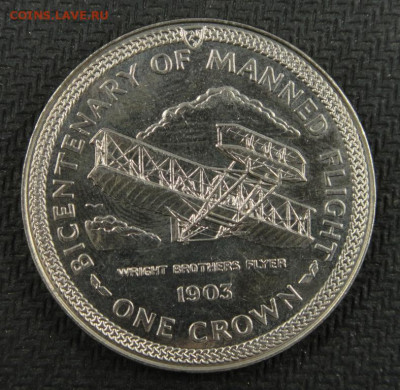 Крона Шайба Остров Мэн 1 крона 1983 Авиация 200 лет полёту - krona_shajba_ostrov_men_1_krona_1983_aviacija_200_let_poletu_cheloveka_biplan_samolet