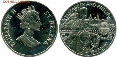 Крона Шайба Остров Святой Елены 50 пенсов 1997 свадьба - krona_shajba_ostrov_svjatoj_eleny_50_pensov_1997_50_let_svadby_elizavety_i_filippa