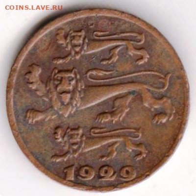 Эстония 1 цент 1929 г.  до 24.00 21.05. 20 г. - 019
