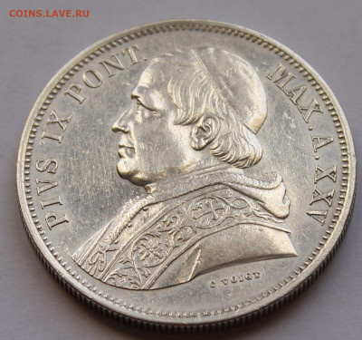 Ватикан 5 лир 1870 г. Серебро,900, вес - 25 гр. - 11