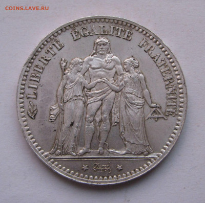 Франция. Третья Республика. 5 ФРАНКОВ 1876 года. UNC. - 5Франков 1876А (5).JPG