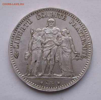 Франция. Третья Республика. 5 ФРАНКОВ 1876 года. UNC. - 5Франков 1876А (4).JPG