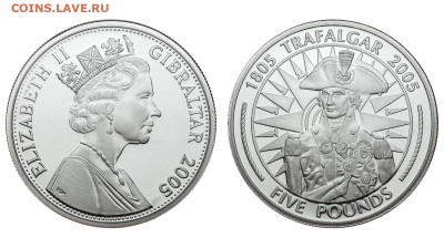 Гибралтар. 5 фунтов 2005 г. Proof. Трафальгар. До 23.05.20. - Р281.JPG