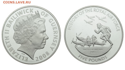 Гернси. 5 фунтов 2008 г. Proof. Битва за Брит. До 23.05.20. - Р295.JPG