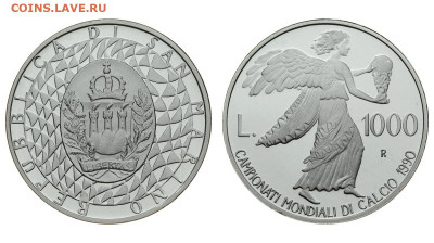 Сан-Марино. 1000 лир 1990 г. Proof. Футбол. До 23.05.20. - Сан-Марино_1000_лир_футбол.JPG