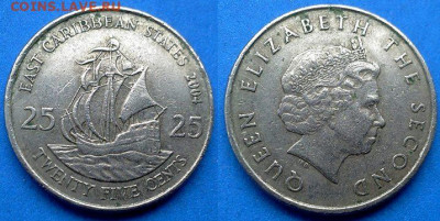 Восточные Карибы - 25 центов 2004 года (Парусник) до 23.05 - Восточные Карибы 25 центов, 2004