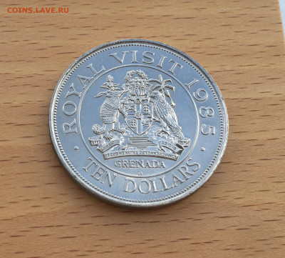 Гренада 10$ долларов 1985 Королевский визит UNC Крона Шайба - IMG_1688.JPG