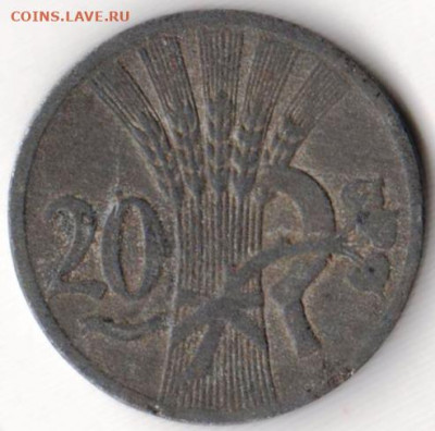 Чешская Моравия 20 геллеров 1941 г. до 24.00 25.05. 20 г. - 076