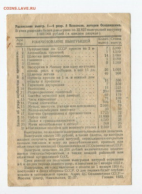 1 рубль 1933г Билет лотереи Осоавиахима до 24.05 - 3 разряд 2