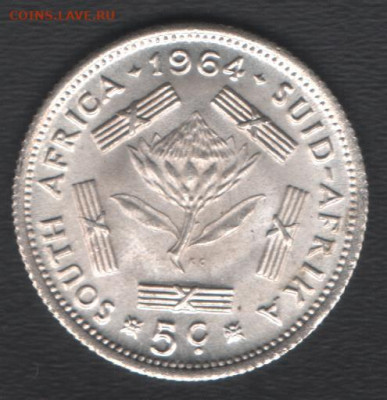 ЮАР 5 центов 1964 до 24.05.2020 21.00 мск - Южная Африка 5центов1964 а