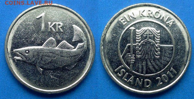 Исландия - 1 крона 2011 года до 26.05 - Исландия 1 крона, 2011