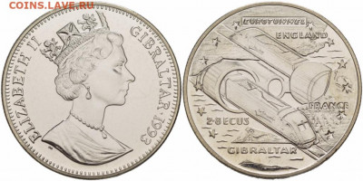 Крона Шайба Гибралтар 2,8 экю 1993 Евротоннель поезд - krona_shajba_gibraltar_2_8_ekju_1993_evrotonnel_poezd