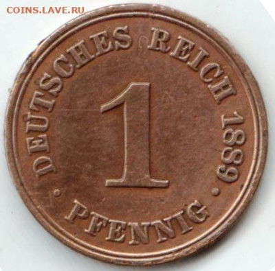 Германия 1 пфенниг 1889 г. "А" до 24.00 28.05. 20 г. - 087