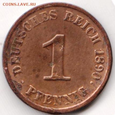 Германия 1 пфенниг 1890 г. "J" до 24.00 28.05. 20 г. - 089