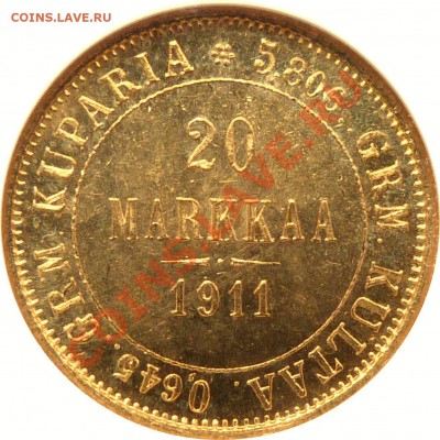 Коллекционные монеты форумчан (золото) - 20 Markkaa 1911 MS-66 (3).JPG