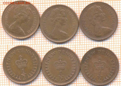 2 пенни 1976,79,80 г., до 30.05.2020 г. 22. - Великобритания полпенни 1976 79 80 1007