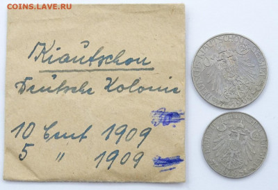 5 и 10 центов 1909 немецкий Китай - img1