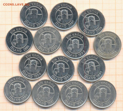 Исландия 1 крона 1981-2011 гг, фикс - Исландия 1 крона1 фикс 978