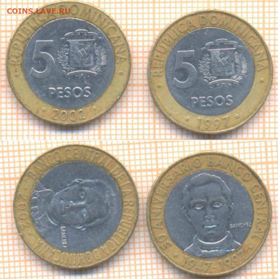 Доминикана 5 песо 2002 г. 1997 г. юбил, до 02.06.2020 г. 22. - Доминикана 5 песо 2шт 1003