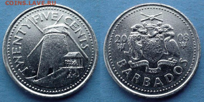 Барбадос - 25 центов 2008 года (Мельница) до 2.06 - Барбадос 25 центов, 2008