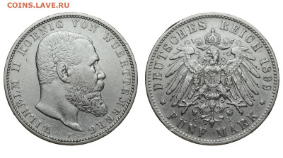 Вюртемберг. 5 марок 1899 г. Вильгельм II. До 31.05.20. - Р158.JPG