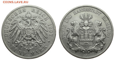Гамбург. 5 марок 1907 г. До 31.05.20. - Р256.JPG