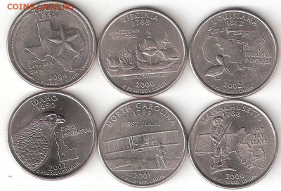 США: Квотеры-штаты 6шт. разные 006 - Квотеры-штаты 6шт Р 006