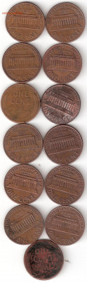 США: 1 цент 13шт. в диапазоне 1941-79 - 1cent Old 13st 1941-79 P