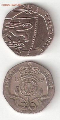 Великобритания: 2 монеты по 20 пенсов, 1989,2011 годы, ФИКС - BRITISH 20 pence 1989,2011 A