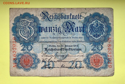Германия 20 марок 1914 г. - BCD3F0A4-C0F8-4E32-8F49-6A833F9B41F1