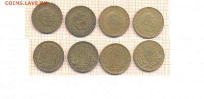 Испания 1 песета 4 шт, до 08.06.2020 г. 22.00 по Москве - Испания 1 песета 1953 63 66  1034