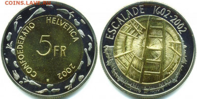 Биметалл Швейцария 5 франков 2002 Праздник Эскалад 1602-2002 - bimetall_shvejcarija_5_frankov_2002_prazdnik_eskalad_1602_2002