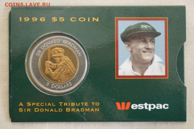 биметалл Австралия 5$ долларов 1996 Дональд Брэдмен Крикет - bimetall_avstralija_5_dollarov_1996_donald_bredmen_kriket_blister