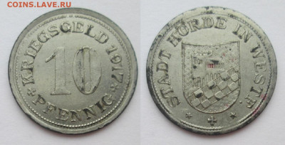 Нотгельды Германии. Обзорная тема. - 10 пф. 1917г. Хёрде.JPG