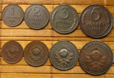 1,2,3,5 копеек 1924 года(неплохие!), до 09.06.20 в 22:10 МСК - 1 2 3 5 копеек 1924 г