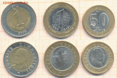 Турция 50 куруш 2005, 1 лира 2005,2015 г., до 12.06.2020 г. - Турция 3 мон 186