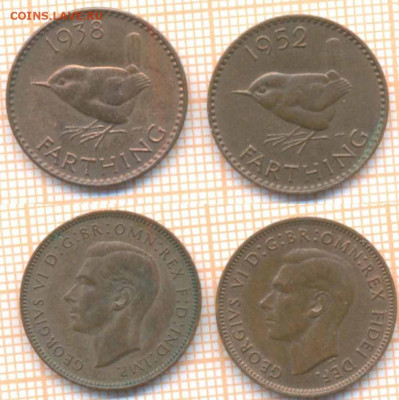 Великобритания фартинг 1938,1952 г., до 18.06.2020 г. 22.00 - Великобритания ф 1938 52  365