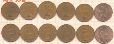 Великобритания 1 пенни 1962-1967 г., фикс - Великобритания пенни 6 шт  366