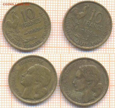 Франция 10 франков 1953 г. 2 мон, до18.06.2020 г. 22.00 по - Франция 2 монеты 1953 406