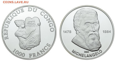 Конго. 1000 франков 2005 г. Proof. Микеланджело. До 20.06.20 - Р280.JPG