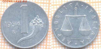 Италия 1 лира 1955 г., до 23.06.2020 г. 22.00 по Москве - Италия 1 лира 1954 1069