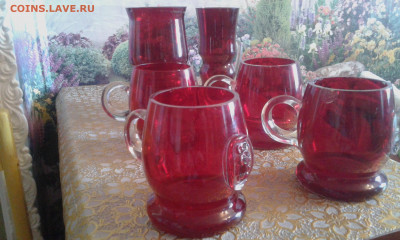 Набор  Олимпийский мишка красное стекло кружки ,бокал. ваза - 20200618_141442