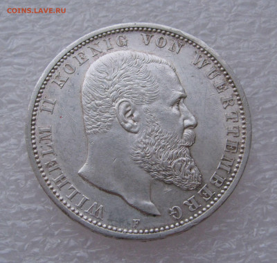 Королевство Вюртемберг. Вильгельм II. 5 МАРОК 1908 года. - 5мрк1908 (2).JPG