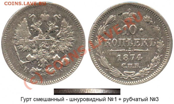 20 копеек 1874 года - крестики на гурте - 10-74