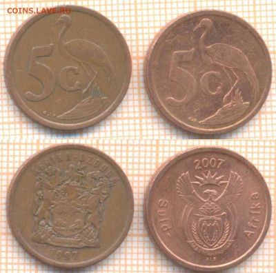 ЮАР 5 центов 1997,2007 г., до 05.07.2020 г. 22.00 по Москве - ЮАР 5 центов 1997 2007 1223
