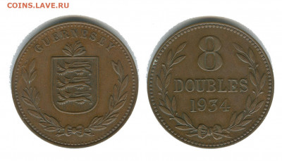 Гернси 8 дублонов 1864 и 1934 оценка - ГЕРНСИ 8 дублонов 1934