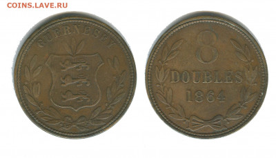 Гернси 8 дублонов 1864 и 1934 оценка - ГЕРНСИ 8 дублонов 1864