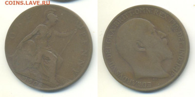 Погодовка Великобритании с рубля 1 пенни 1908 - 1p1908