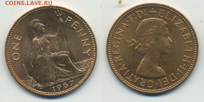 Погодовка Великобритании с рубля 1 пенни 1967 - 1p1967